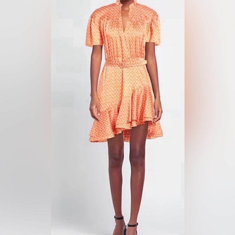 NWT SANDRO Mini Floral Orange Dress Sz 34/2 Missing Belt